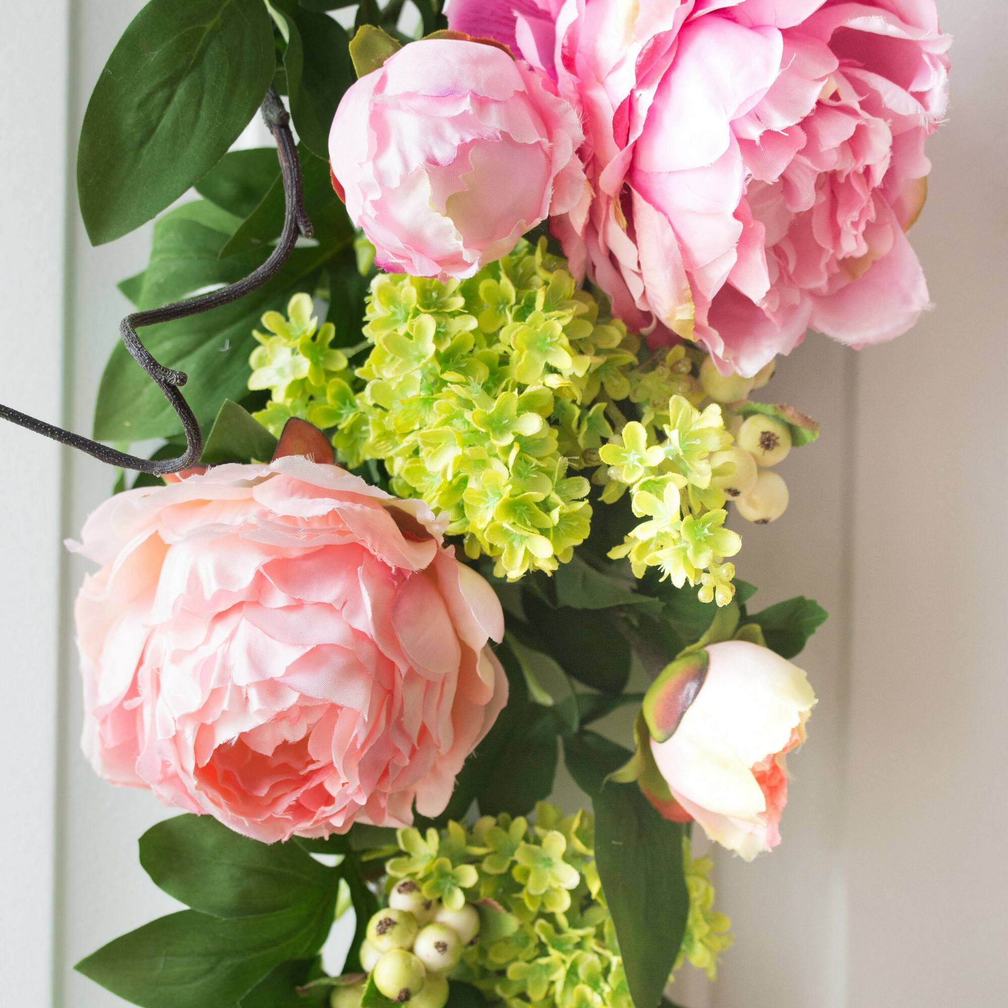 24" Pink Mixed Peony & Hydrangea Teardrop Swag